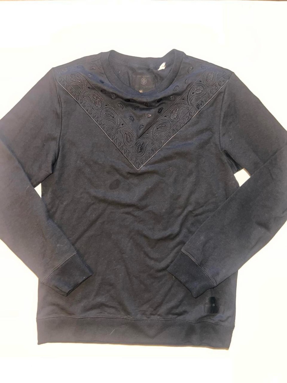 on the byas Black Long Sleeve Crewneck Sweatshirt with Embroidered Yoke